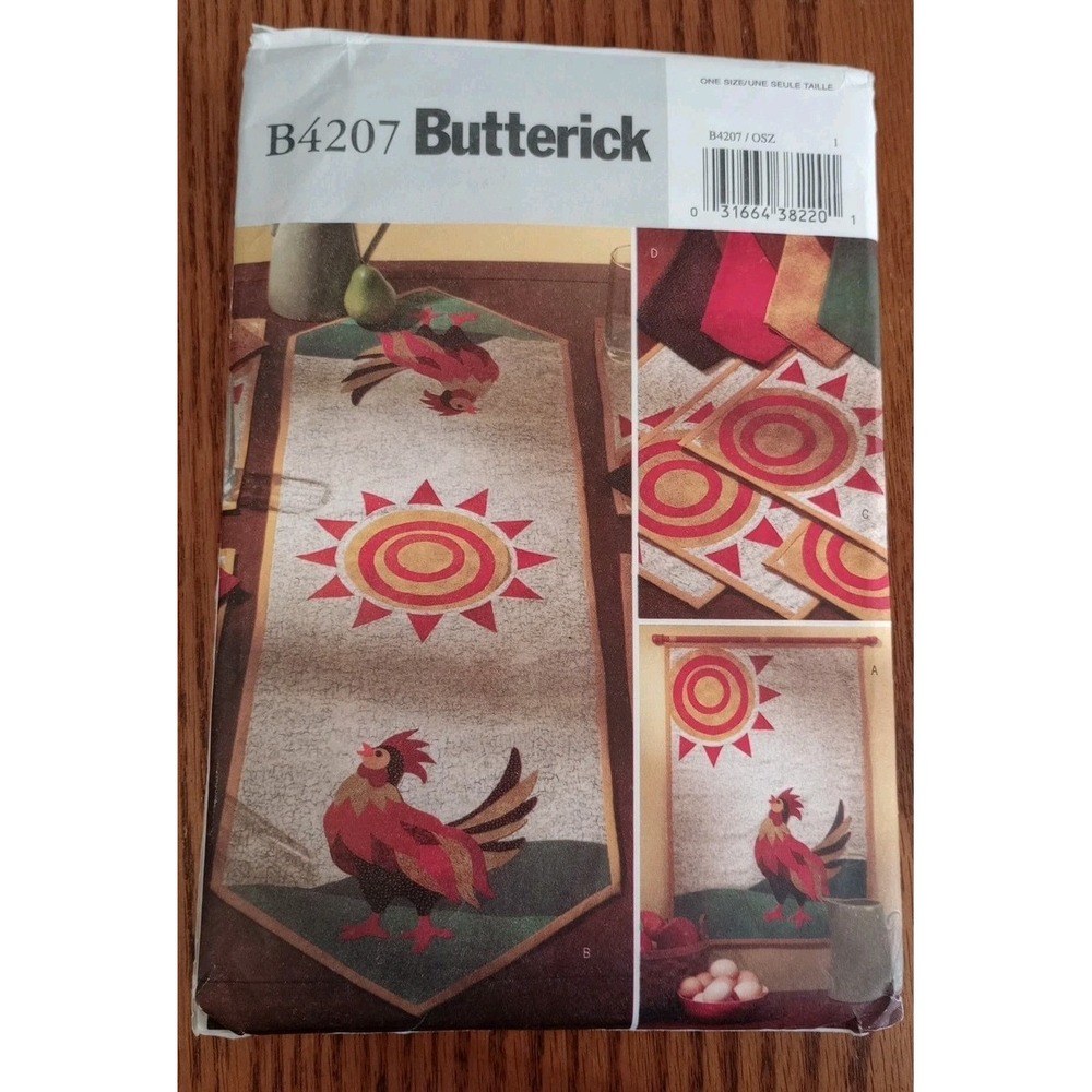 Butterick Pattern B4207 No Sew Applique Rooster Wall Hanging‎ Runner UNCUT